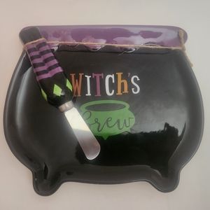 Witchs Brew Cheese Plate with Spreader Cauldron